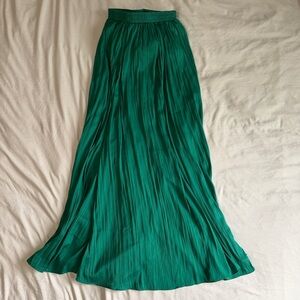Anthropologie Emerald Green Pleated Maxi Skirt